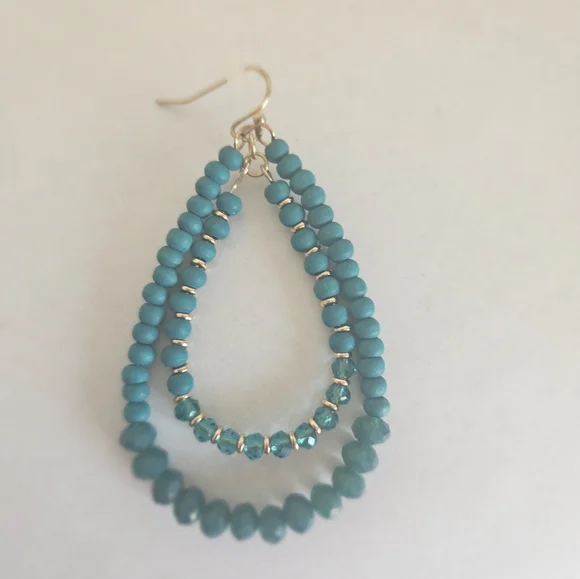 Boho Chic Double Teardrop Dangle Statement Earrings with Faceted Beads - Picture 3 of 4